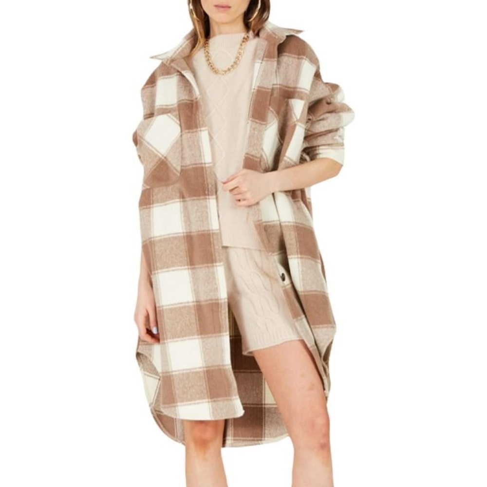 Vigoss Women's Plaid Longline Oversized Shacket Size M